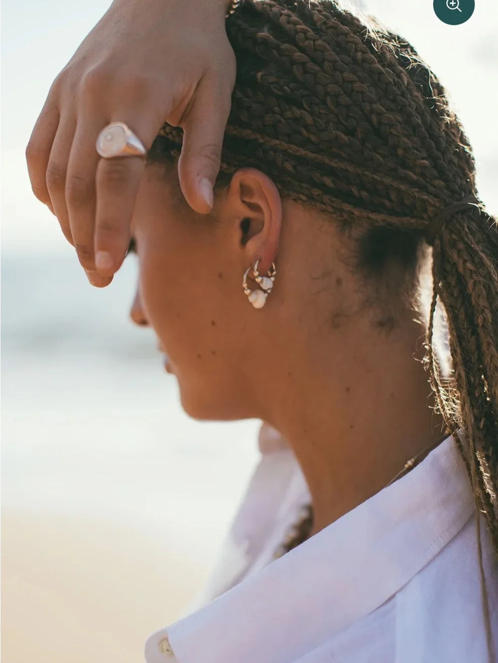 Puka Perri Gold Hoop Earrings with Cream Puka Accents